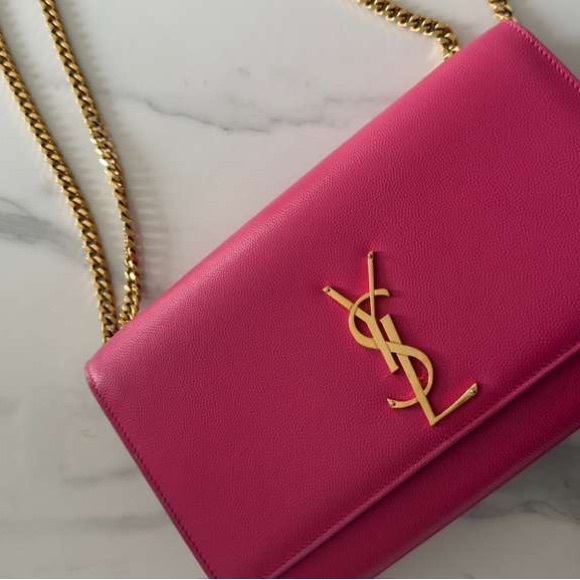 Saint Laurent Fuchsia Clutch with Gold Accents - Picture 4 of 5